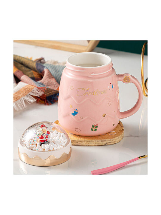 PINK CHRISTMAS MUG WITH SNOWBALL