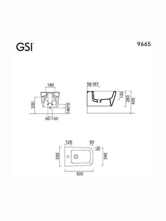 GSI Μπιντέ Κρεμαστό 52x35cm