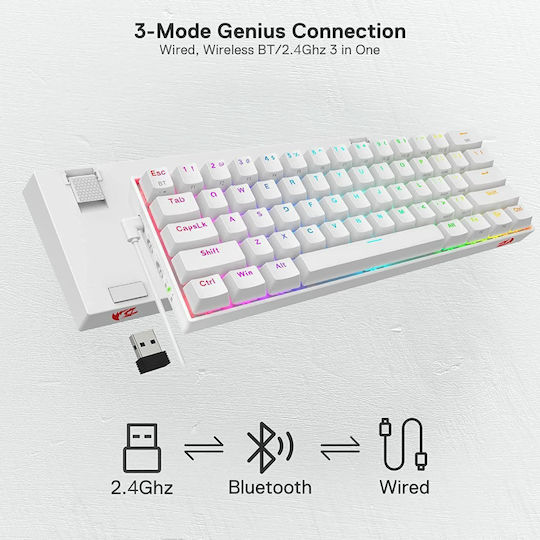 Redragon K530 Draconic Pro Fără fir Gaming Tastatură Mecanică 60% cu Custom Red comutatoare și iluminare RGB (Engleză US) Alb