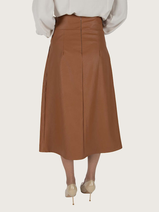 Chrisper Leather Midi Skirt in Tabac Brown color