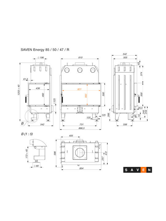 Saven Energy Eco Șemineu cu inserție Lemn 17kW Colțul din dreapta cu uși de cabinet Rezervor de expansiune închis Negru