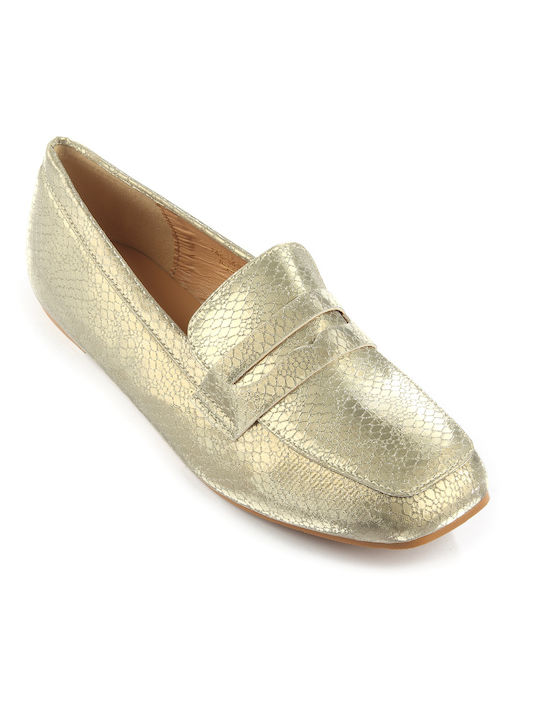 Fshoes Leather Women's Moccasins in Gold Color