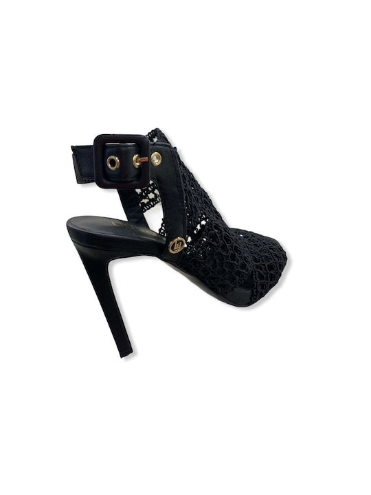 Liu Jo Fabric Women's Sandals Black with High Heel