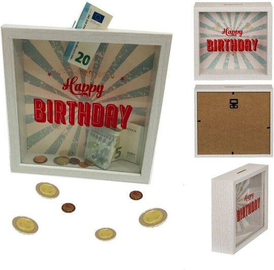 Happy Birthday Κουμπαράς Ξύλινος Λευκός 20x5x20cm