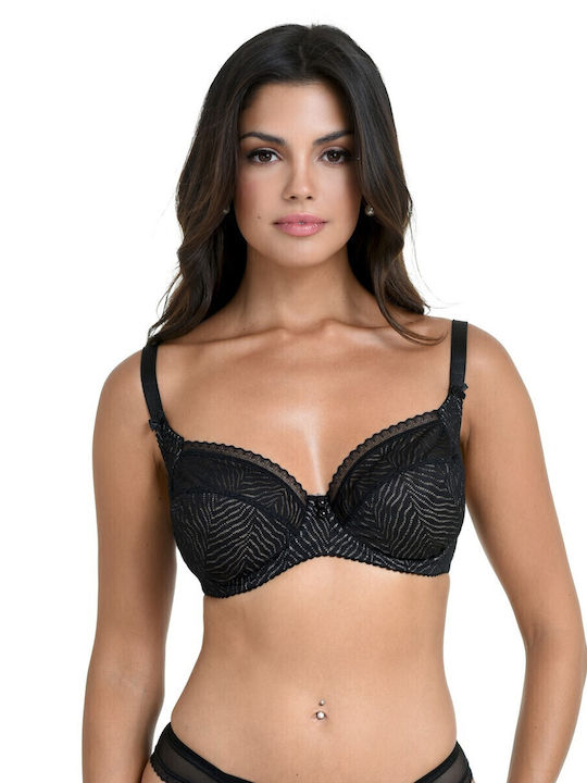 Miss Rosy Lace Underwear Set with Bra & Brazil Black