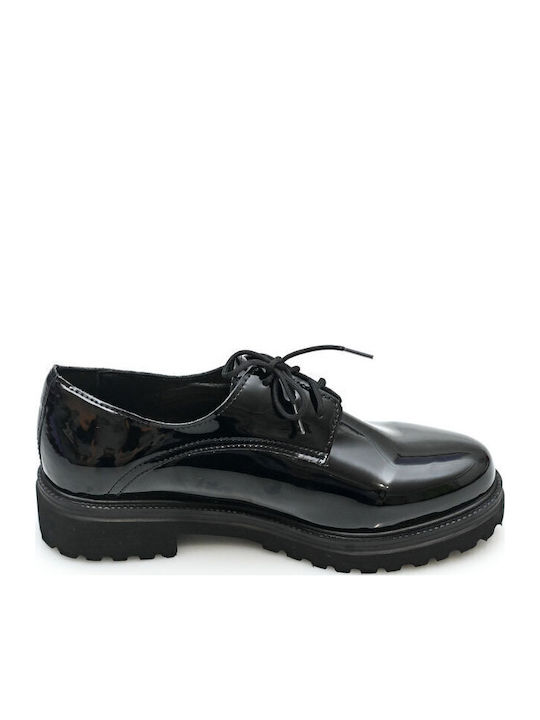 Γυναικεία Oxfords από Λουστρίνι σε Μαύρο Χρώμα