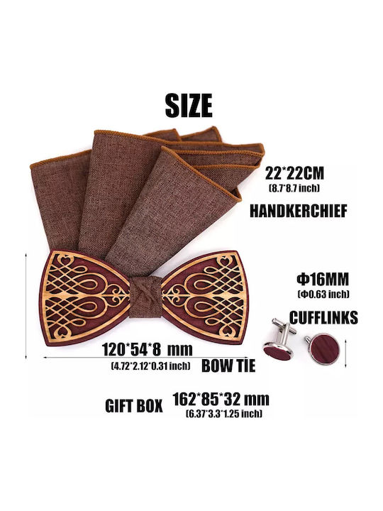 Legend Accessories Wooden Bow Tie Set with Cufflinks Brown