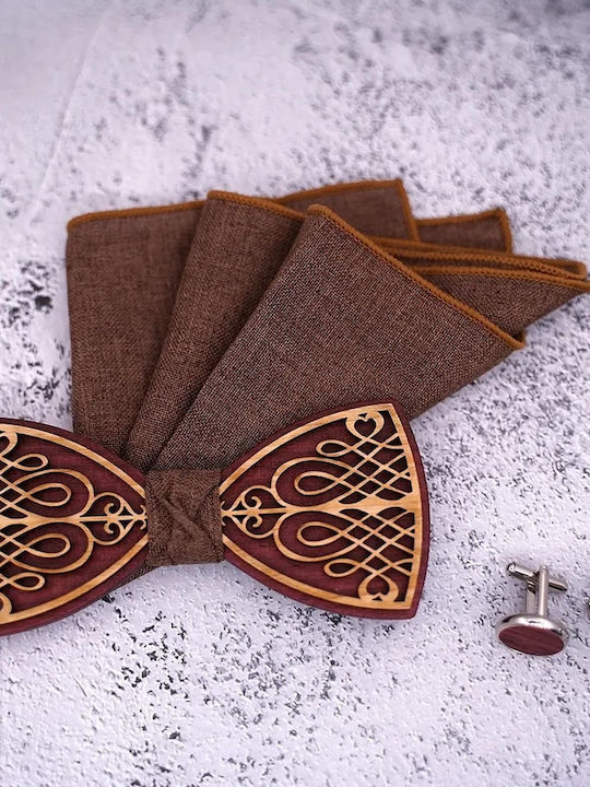 Legend Accessories Wooden Bow Tie Set with Cufflinks Brown