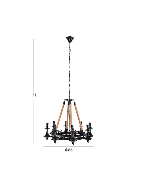 HomeMarkt Pendant Light Black with Rope for 8 Bulbs E27 66cm