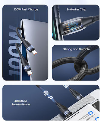 Usams Us-sj632 Braided USB 2.0 Cable USB-C male - USB-C 100W Μωβ 1.2m (SJ632USB03)