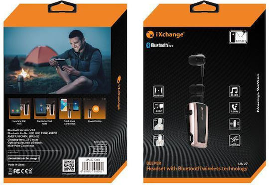 iXchange UA27 In-ear Bluetooth Handsfree Earphone Lapel Gold