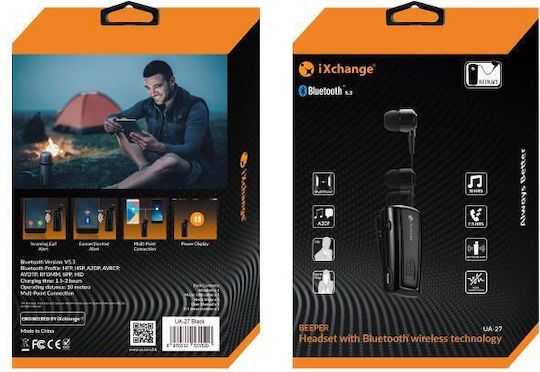 iXchange UA27 In-ear Bluetooth Handsfree Ακουστικό Πέτου Μαύρο