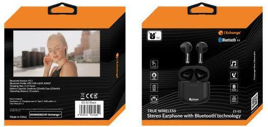 iXchange ES-02 In-ear Bluetooth Handsfree Ακουστικά με Θήκη Φόρτισης Μαύρα