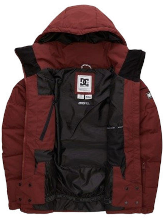 DC Women's Short Puffer Jacket Waterproof for Winter with Hood Burgundy