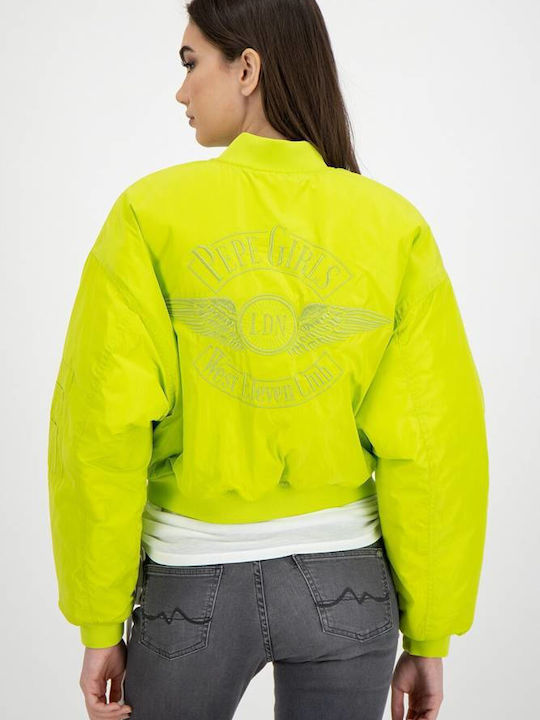 Pepe Jeans Women's Short Bomber Jacket for Winter Green