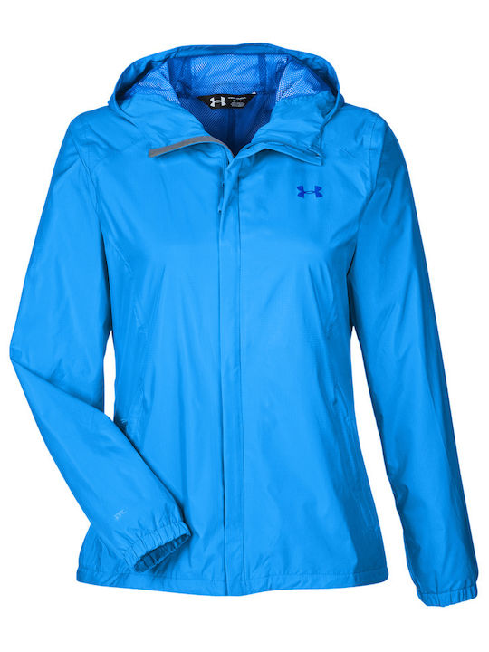 Under Armour Women's Short Sports Jacket Waterproof and Windproof for Spring or Autumn with Hood Blue