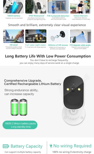 IP Surveillance Camera 1080p Full HD Waterproof Battery with Two-Way Communication and Flash 2.8mm