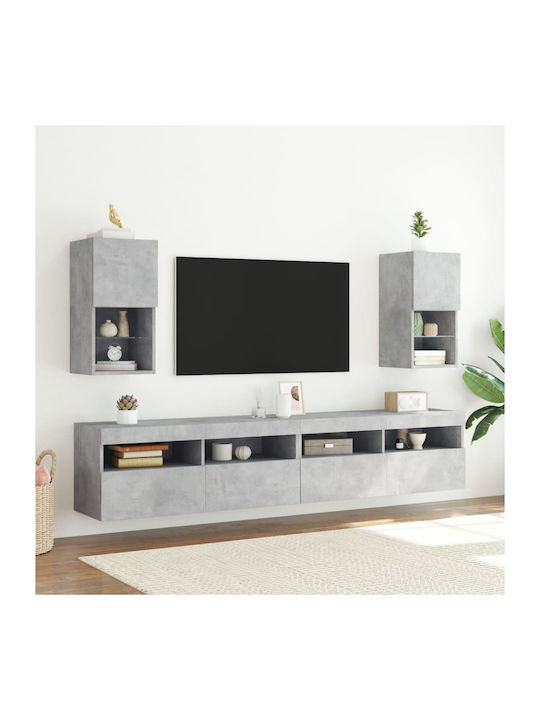 Wall Living Room Display Cabinet made of Particleboard with Glass & Lighting Grey 30.5x30x60cm