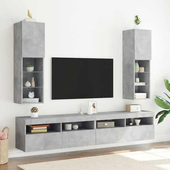 Wall Living Room Display Cabinet made of Particleboard with Glass & Lighting Grey 30.5x30x102cm