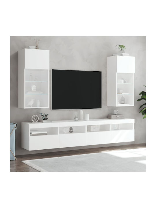 Wall Living Room Display Cabinet made of Particleboard with Glass & Lighting White 40.5x30x90cm