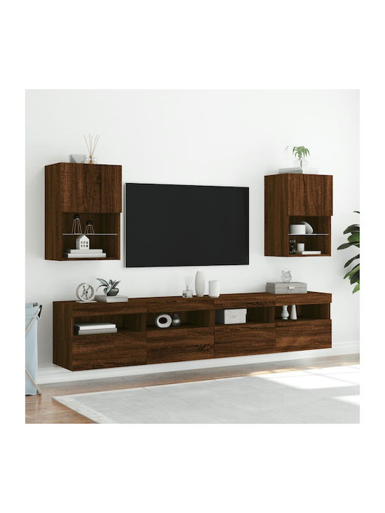 Wall Living Room Display Cabinet made of Particleboard with Glass & Lighting Coffee 40.5x30x60cm