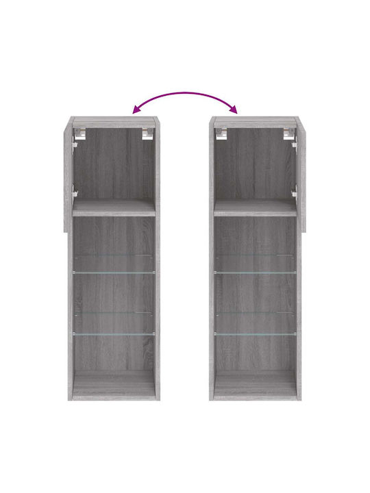 Wand Wohnzimmer Vitrine aus Spanplatte mit Glas & Beleuchtung Grey 30.5x30x90cm