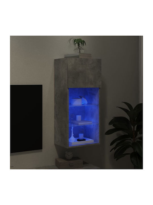 Wand Wohnzimmer Vitrine aus Spanplatte mit Glas & Beleuchtung Grey 40.5x30x90cm
