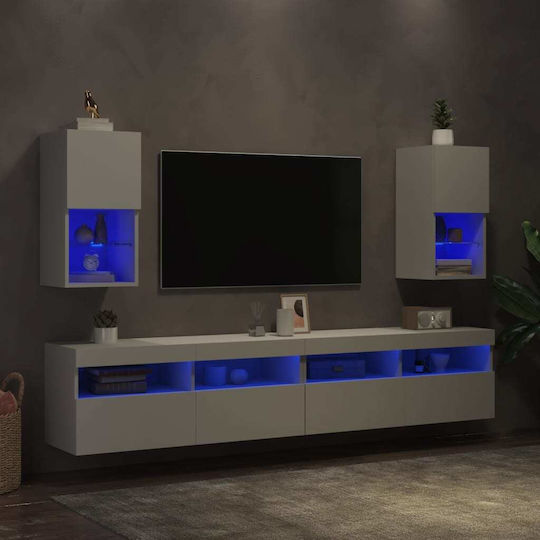 Hängende Wohnzimmer-Vitrine aus Spanplatte Weiß mit Glas & LED-Beleuchtung 30,5x30x60 cm