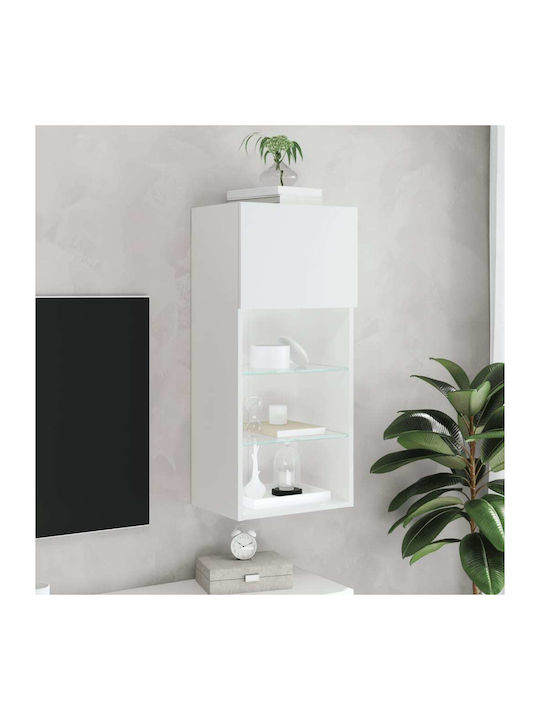 Wall Living Room Display Cabinet made of Particleboard with Glass & Lighting White 40.5x30x90cm