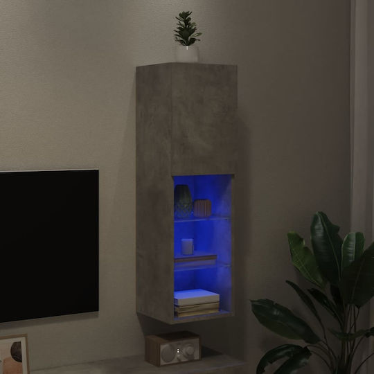 Wall Living Room Display Cabinet made of Particleboard with Glass & Lighting Grey 30.5x30x102cm