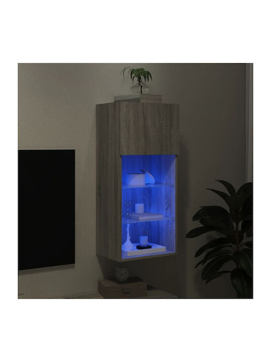 Wand Wohnzimmer Vitrine aus Spanplatte mit Glas & Beleuchtung Grey 40.5x30x90cm
