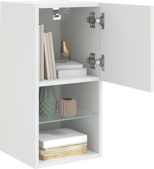 Hängende Wohnzimmer-Vitrine aus Spanplatte Weiß mit Glas & LED-Beleuchtung 30,5x30x60 cm
