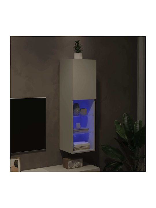 Wall Living Room Display Cabinet made of Particleboard with Glass & Lighting White 30.5x30x102cm