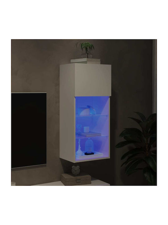 Wall Living Room Display Cabinet made of Particleboard with Glass & Lighting White 40.5x30x90cm