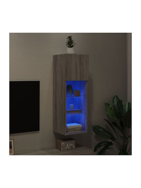 Wand Wohnzimmer Vitrine aus Spanplatte mit Glas & Beleuchtung Grey 30.5x30x90cm