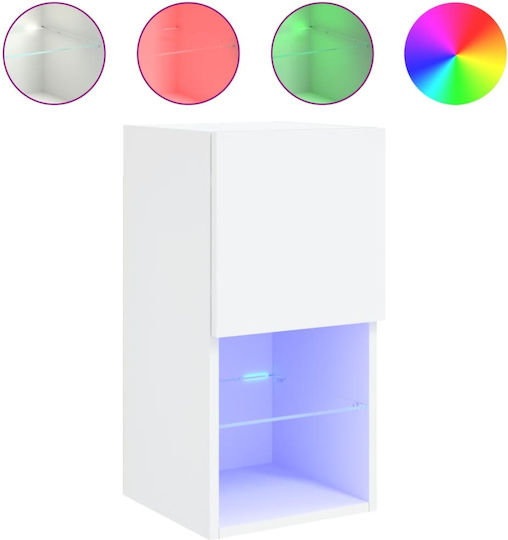 Hängende Wohnzimmer-Vitrine aus Spanplatte Weiß mit Glas & LED-Beleuchtung 30,5x30x60 cm