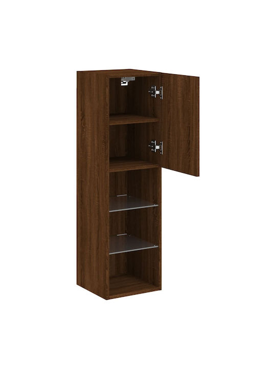 Wall Living Room Display Cabinet made of Particleboard with Glass & Lighting Coffee 30.5x30x102cm