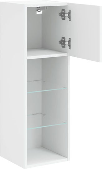 Vitrină Suspendată pentru Sufragerie din Placă Aglomerată, Albă, cu Geam și Iluminare LED 30.5x30x90cm