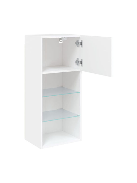 Wall Living Room Display Cabinet made of Particleboard with Glass & Lighting White 40.5x30x90cm