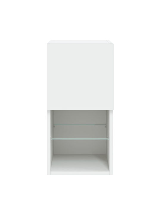 Wall Living Room Display Cabinet made of Particleboard with Glass & Lighting White 30.5x30x60cm