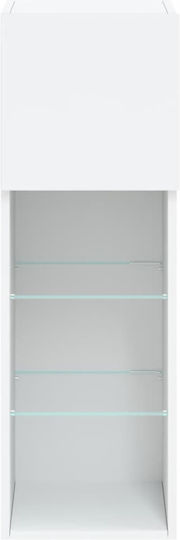 Vitrină Suspendată pentru Sufragerie din Placă Aglomerată, Albă, cu Geam și Iluminare LED 30.5x30x90cm