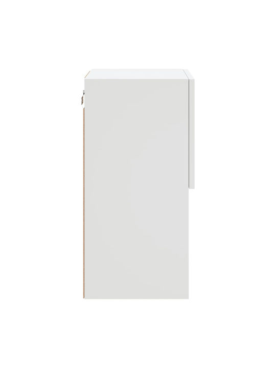 Wall Living Room Display Cabinet made of Particleboard with Glass & Lighting White 30.5x30x60cm