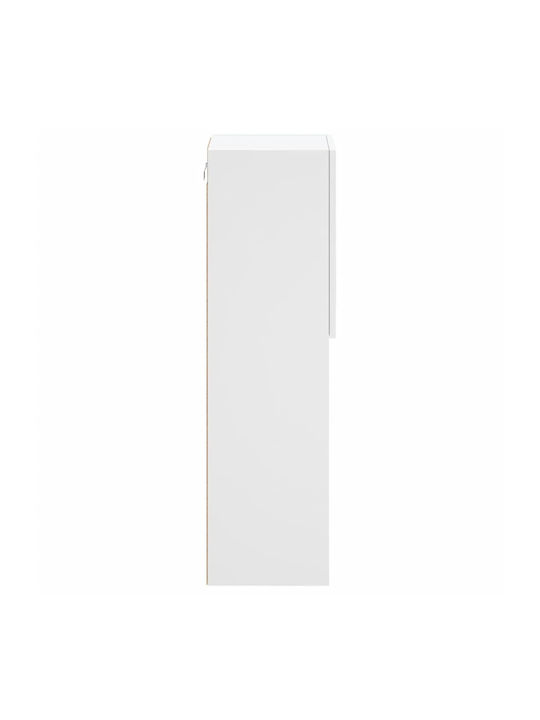 Wall Living Room Display Cabinet made of Particleboard with Glass & Lighting White 30.5x30x102cm