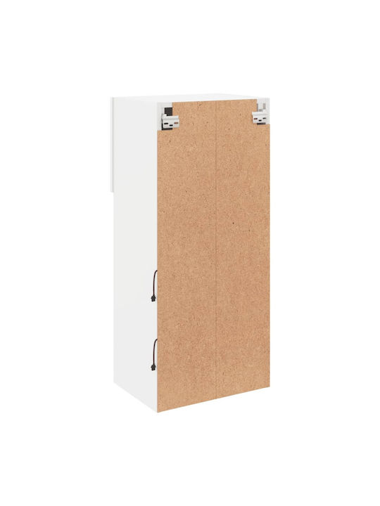 Wall Living Room Display Cabinet made of Particleboard with Glass & Lighting White 40.5x30x90cm