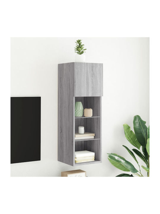 Wand Wohnzimmer Vitrine aus Spanplatte mit Glas & Beleuchtung Grey 30.5x30x90cm