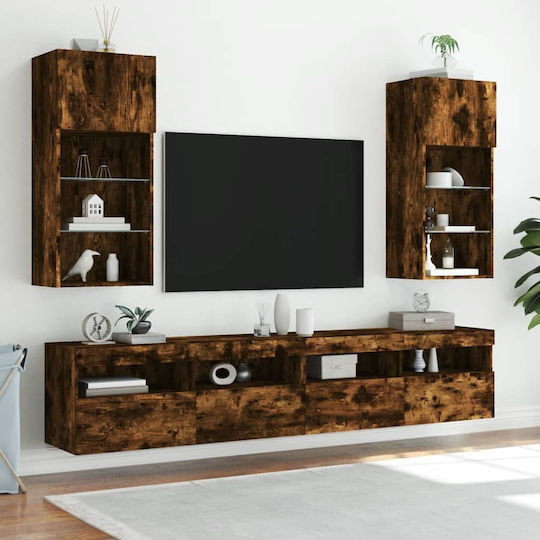 Wall-Mounted Living Room Cabinet made of Particle Board with Lighting Brown 40.5x30x90cm