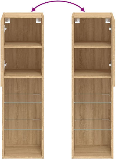 Wall-Mounted Living Room Cabinet made of Particle Board with Lighting Brown 30.5x30x102cm