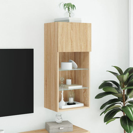 Wall-Mounted Living Room Cabinet Made of Particle Board with Lighting Brown 40.5x30x90cm