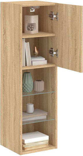 Wall-Mounted Living Room Cabinet made of Particle Board with Lighting Brown 30.5x30x102cm