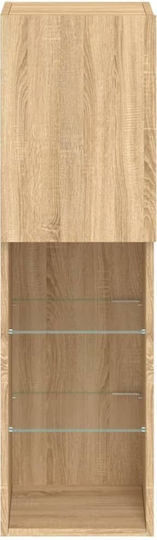 Wall-Mounted Living Room Cabinet made of Particle Board with Lighting Brown 30.5x30x102cm